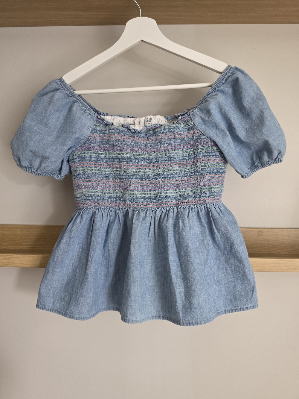 GAP Light Blue Chambray Smocked Peasant Top
